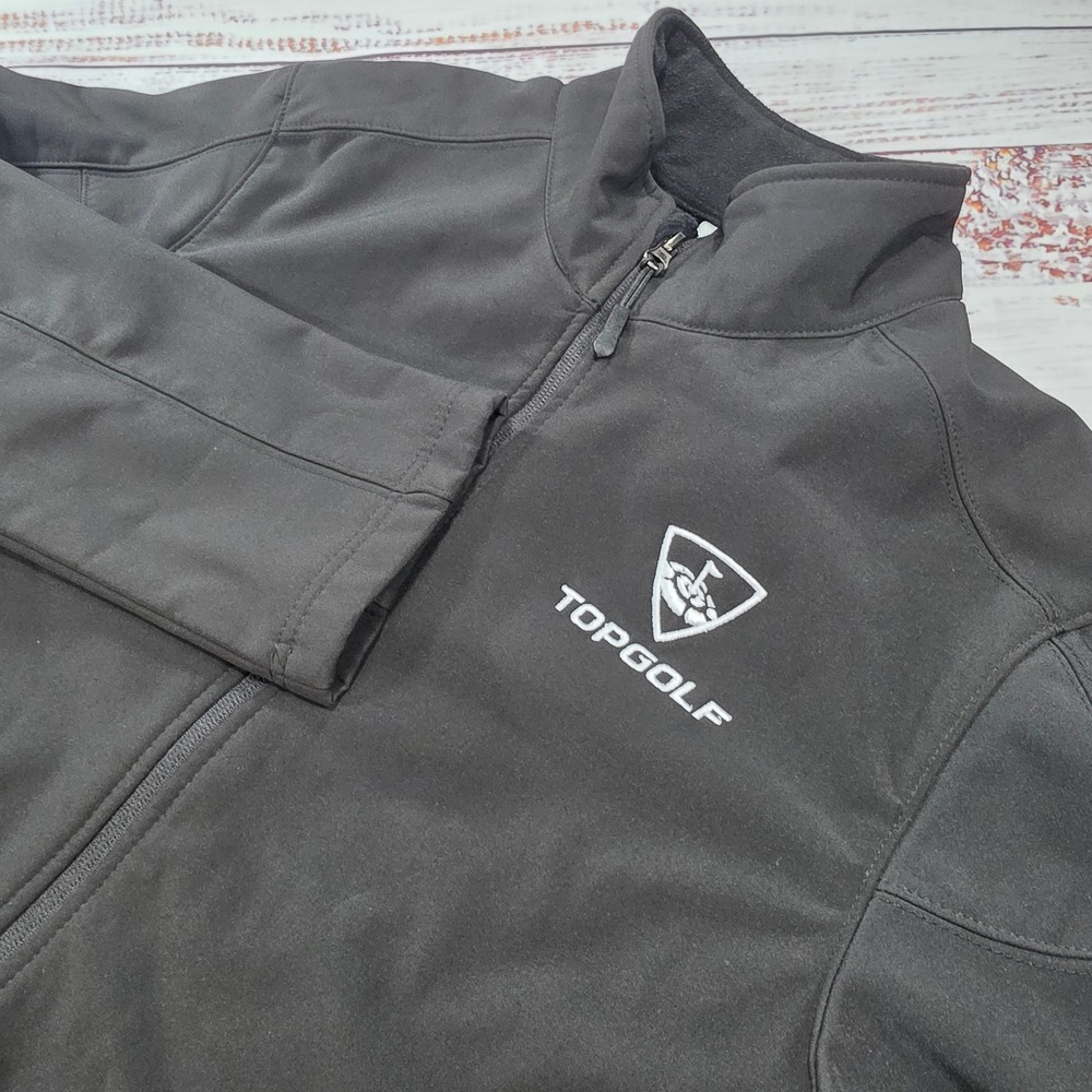TopGolf Softshell Jacket Mens Medium Black Excellent Fleece Lined Full Zip